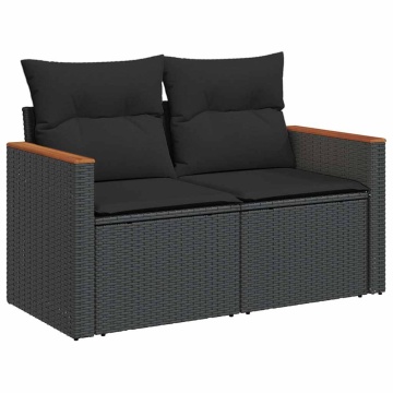 Set mobilier grădină perne 6 piese negru poliratan/lemn acacia - Img 4