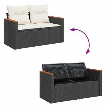 Set mobilier grădină perne 6 piese negru poliratan/lemn acacia - Img 6