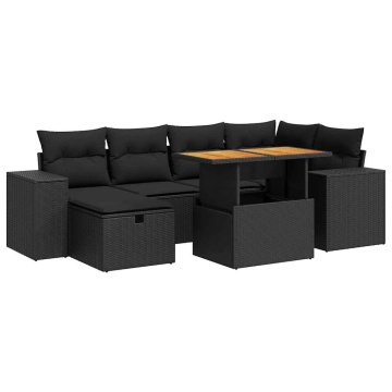 Set mobilier grădină perne 8 piese negru, poliratan/lemn acacia - Img 2