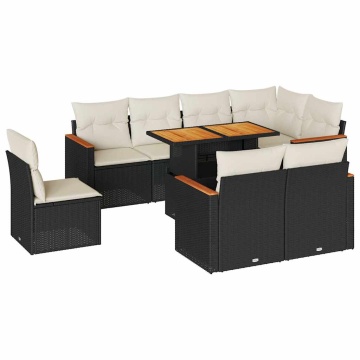 Set mobilier grădină perne 9 piese negru poliratan/lemn acacia - Img 2