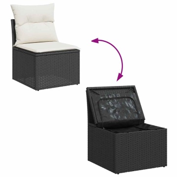 Set mobilier grădină perne 9 piese negru poliratan/lemn acacia - Img 7