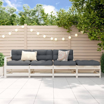 Set mobilier relaxare de grădină, 4 piese, alb, lemn masiv pin - Img 1