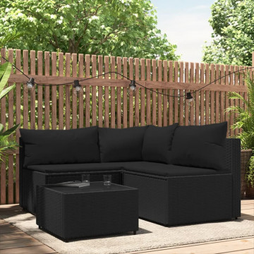 Set mobilier relaxare grădină 4 piese cu perne poliratan negru - Img 1