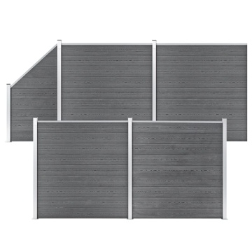 Set panouri gard, 4 pătrate + 1 oblic, gri, 792 x 186 cm, WPC - Img 1