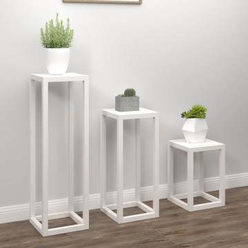 Set suport de plante, 3 piese, alb, lemn masiv de pin - Img 3