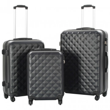 Set valiză carcasă rigidă, 3 buc., negru, ABS - Img 1