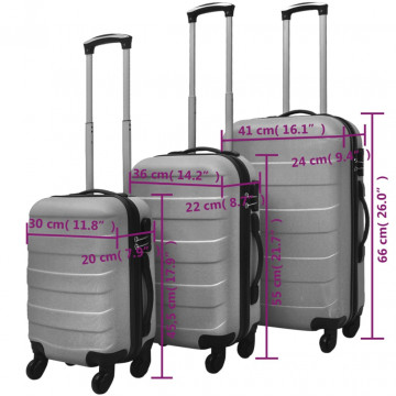 Set valize rigide, argintiu, 3 buc., 45,5/55/66 cm - Img 4