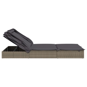 Șezlong 2 pers. acoperiș pliabil gri 213x118x97 cm poliratan - Img 6