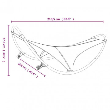 Șezlong balansoar cu roți din oțel și material textil, negru - Img 5