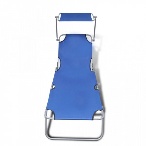 Șezlong pliabil cu protecție solară 189 x 58 x 27 cm, Albastru - Img 3