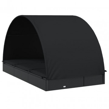 Șezlonguri 2 buc acoperiș rotund negru 211x112x140 cm poliratan - Img 4
