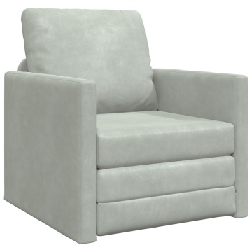 Sofa de podea Single Convertible Velvet 74x77x81 cm Gri deschis - Img 2