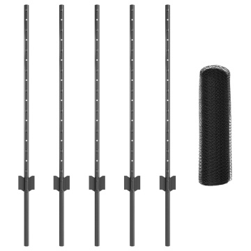 Stâlpi 5 pcs U-Channel Gri 80 cm Oțel, Împrejmuire Hexagon Gri 0.8x10 m Oțel - Img 2