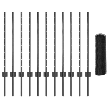 Stâlpi de gard 11 pcs U-Channel Gri 80 cm Oțel, Gard hexagonal Gri 0.8x25 m Oțel - Img 2