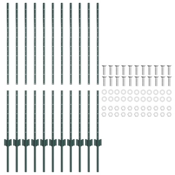 Stâlpi de Împrejmuire 11 pcs U-Channel Verde 120 cm Oțel - Img 4