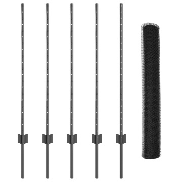 Stâlpi gard 10 pcs U-Channel Gri 100 cm Oțel, Gard Hexagon Gri 1x10 m Oțel - Img 2