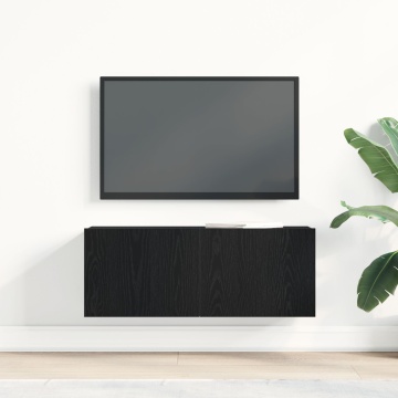 Stand TV Negru din Stejar 80x30x30 cm Fabricat din Lemn Fals - Img 4