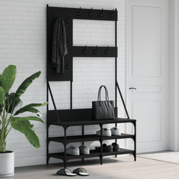 Suport de haine cu raft de pantofi, negru, 100x40x184 cm - Img 1