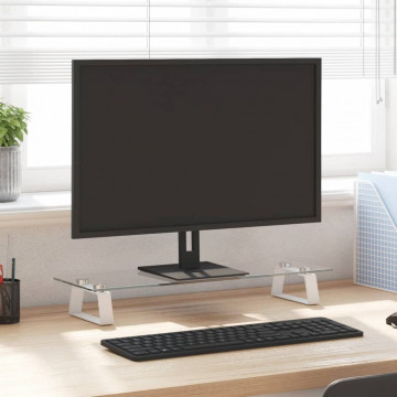 Suport de monitor, alb, 60x20x8 cm, sticlă securizată și metal - Img 1