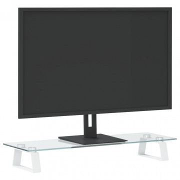 Suport de monitor, alb, 60x20x8 cm, sticlă securizată și metal - Img 3