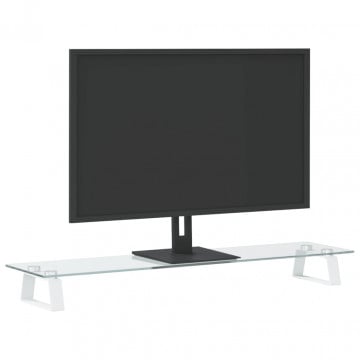 Suport de monitor, alb, 80x20x8 cm, sticlă securizată și metal - Img 3