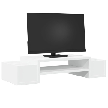 Suport monitor cu depozitare, alb, 70x27x15 cm, lemn prelucrat - Img 3