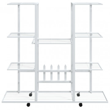 Suport pentru flori cu roți, 94,5x24,5x91,5 cm, alb, fier - Img 3