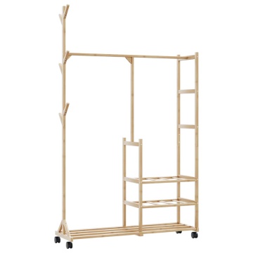 Suport pentru haine cu rafturi și roți 100x38x175,5 cm bambus - Img 1