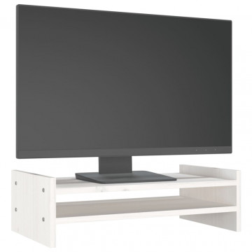 Suport pentru monitor, alb, 50x27x15 cm, lemn masiv pin - Img 4