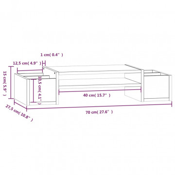 Suport pentru monitor, alb, 70x27,5x15 cm, lemn masiv pin - Img 7