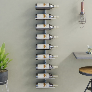 Suport sticle de vin, de perete, 9 sticle, alb, fier - Img 1