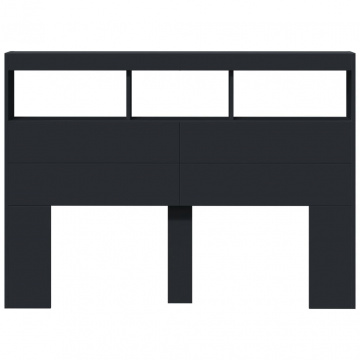 Tăblie cu dulap și LED, negru, 140x17x102 cm - Img 5
