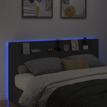 Tăblie cu dulap și LED, negru, 200x16,5x103,5 cm - Img 4