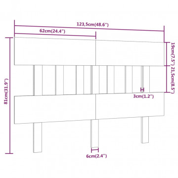 Tăblie de pat, alb, 123,5x3x81 cm, lemn masiv de pin - Img 5