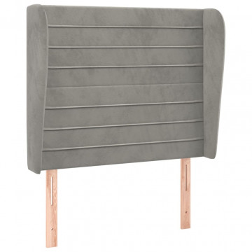 Tăblie de pat cu aripioare gri deschis 103x23x118/128cm catifea - Img 2