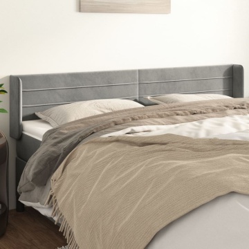 Tăblie de pat cu aripioare gri deschis 183x16x78/88 cm catifea - Img 1