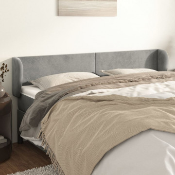 Tăblie de pat cu aripioare gri deschis 183x23x78/88 cm catifea - Img 1