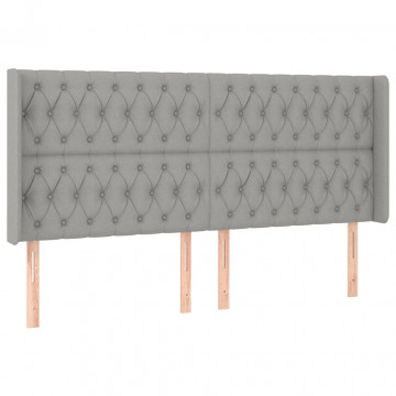 Tăblie de pat cu aripioare gri deschis 203x16x118/128 cm textil - Img 2