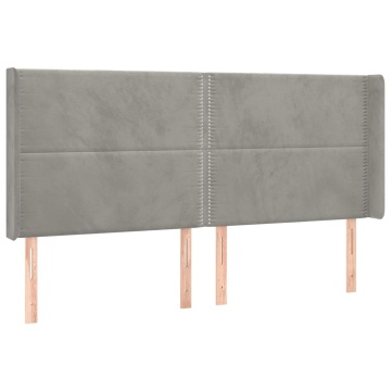 Tăblie de pat cu aripioare gri deschis 203x16x118/128cm catifea - Img 2