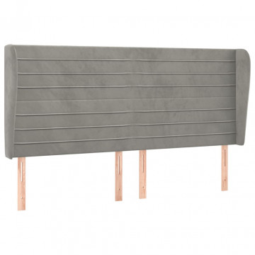 Tăblie de pat cu aripioare gri deschis 203x23x118/128cm catifea - Img 2
