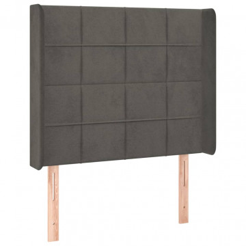 Tăblie de pat cu aripioare gri închis 103x16x118/128 cm catifea - Img 2