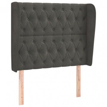 Tăblie de pat cu aripioare gri închis 103x23x118/128 cm catifea - Img 2