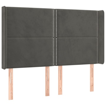 Tăblie de pat cu aripioare gri închis 147x16x118/128 cm catifea - Img 2