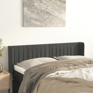 Tăblie de pat cu aripioare gri închis 147x16x78/88 cm catifea - Img 1