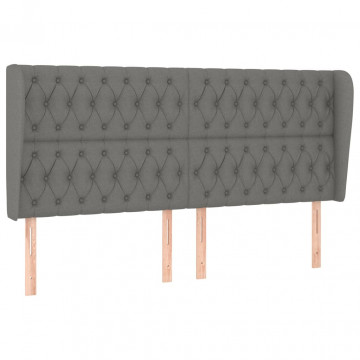 Tăblie de pat cu aripioare gri închis 183x23x118/128 cm textil - Img 2