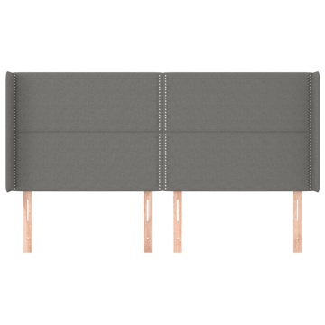 Tăblie de pat cu aripioare gri închis 203x16x118/128 cm textil - Img 3