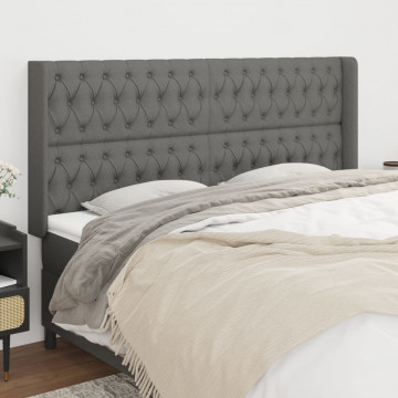 Tăblie de pat cu aripioare gri închis 203x16x118/128 cm textil - Img 1