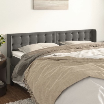 Tăblie de pat cu aripioare gri închis 203x16x78/88 cm catifea - Img 1