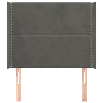 Tăblie de pat cu aripioare gri închis 93x16x118/128 cm catifea - Img 3