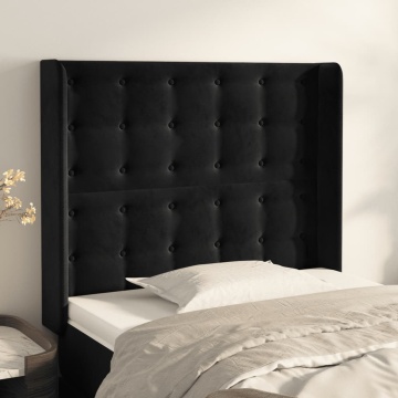 Tăblie de pat cu aripioare, negru, 103x16x118/128 cm, catifea - Img 1